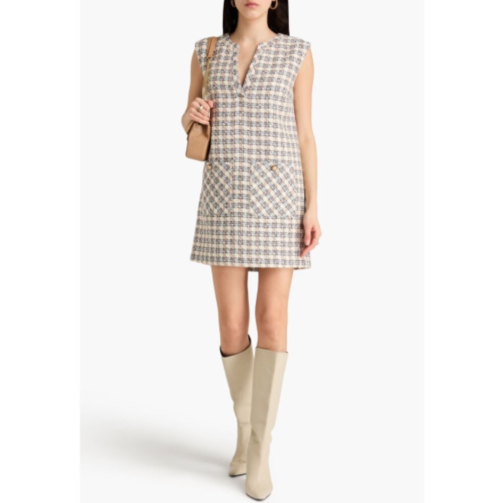 Veronica Beard 'Nomi' Sleeveless Textured-Tweed Mini-Dress, Ivory/Camel Multi